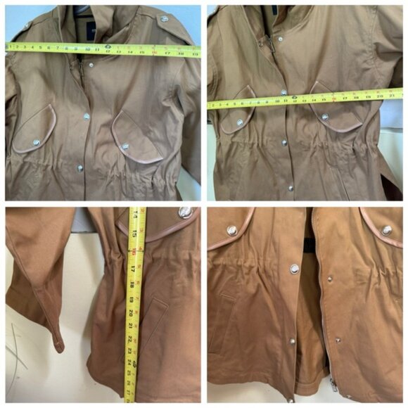 Maje Gangzyum Hood Oversized Elastic Drawstring Stretch Hooded Jacket Preppy Tan - Picture 15 of 16